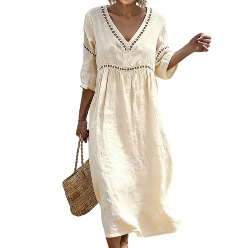 Women's Floral Print Ruched Midi Dress with Deep V-Neck and Five-Quarter Sleeves