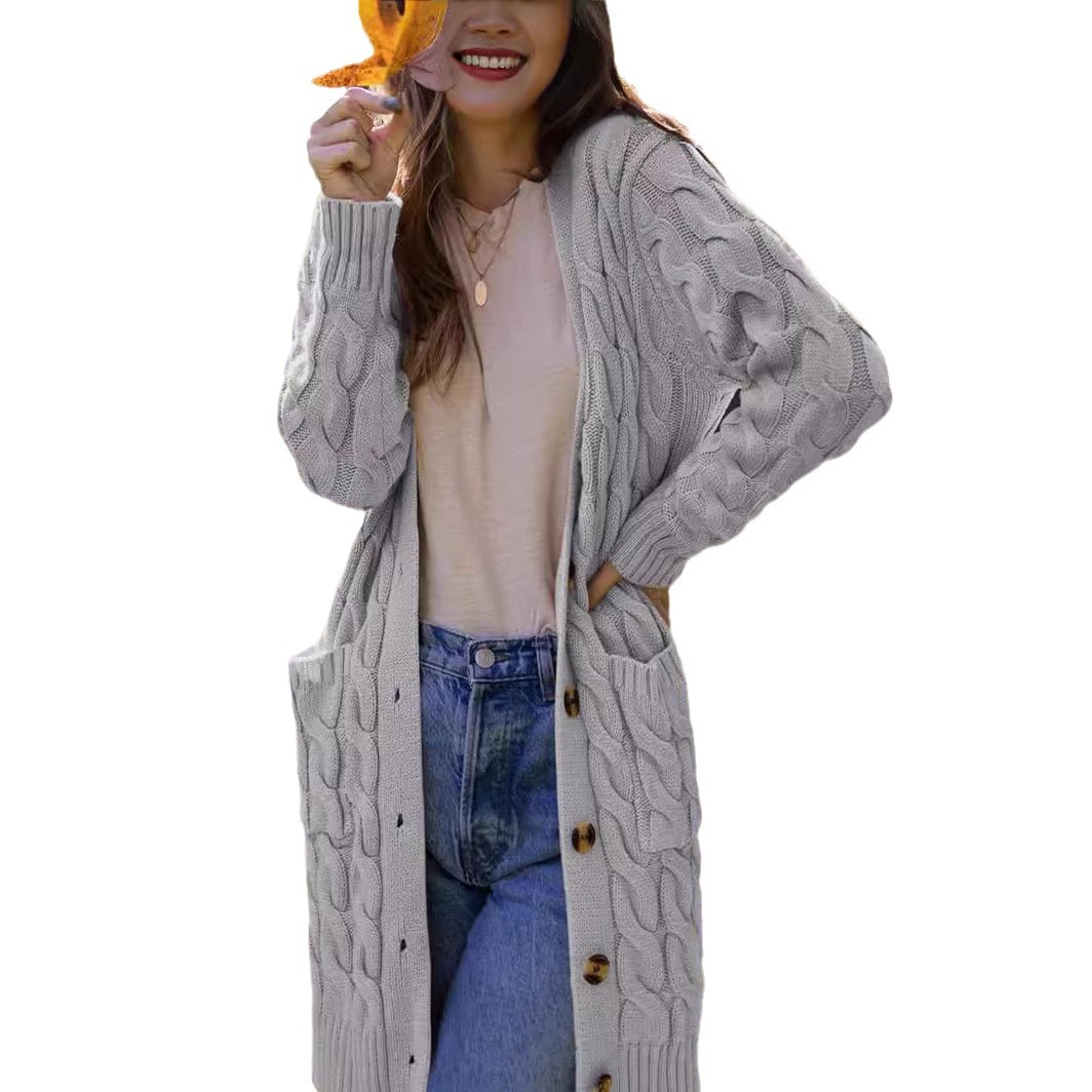 Solid Cable-Knit Long Cardigan with Pockets