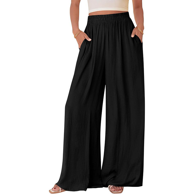 Women's Wide-Leg Casual Pants Solid Color Loose High-Waist Straight with Pockets