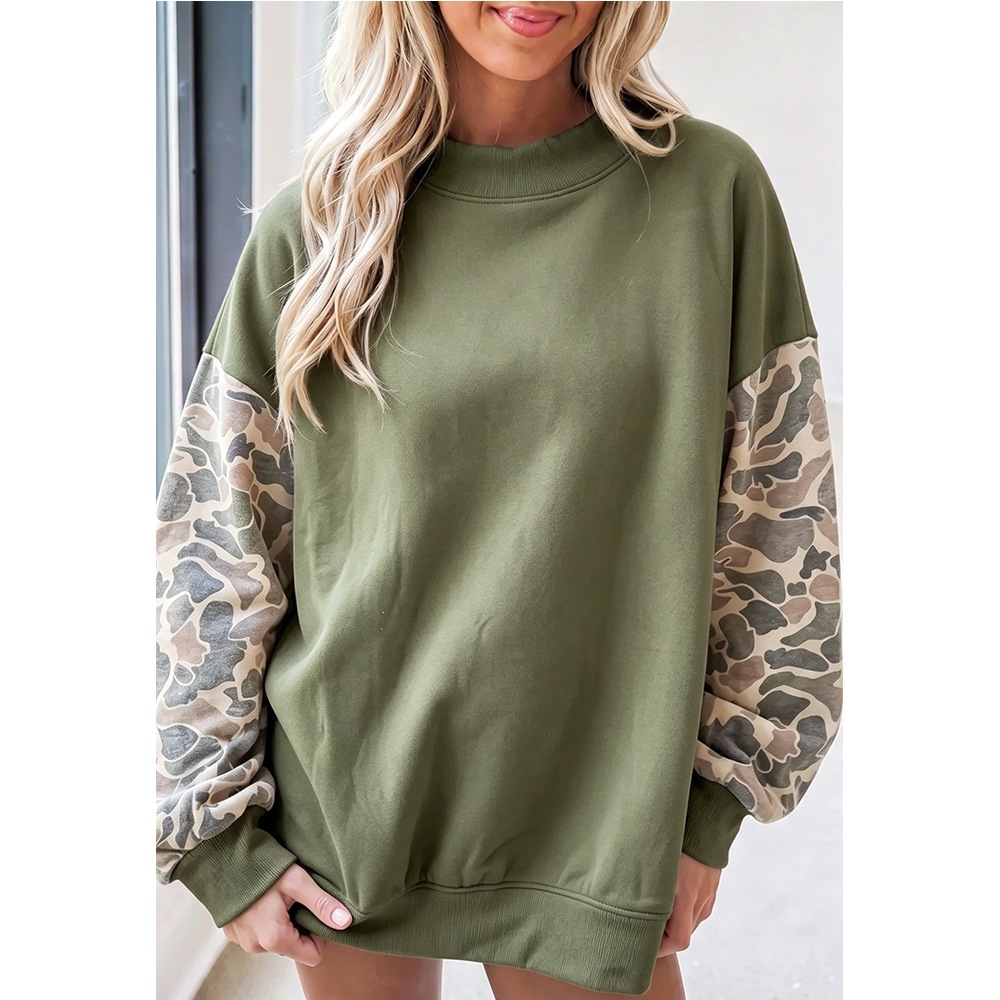 Women's Loose Half-Turtleneck Camo Fleece Pullover Sweatshirt