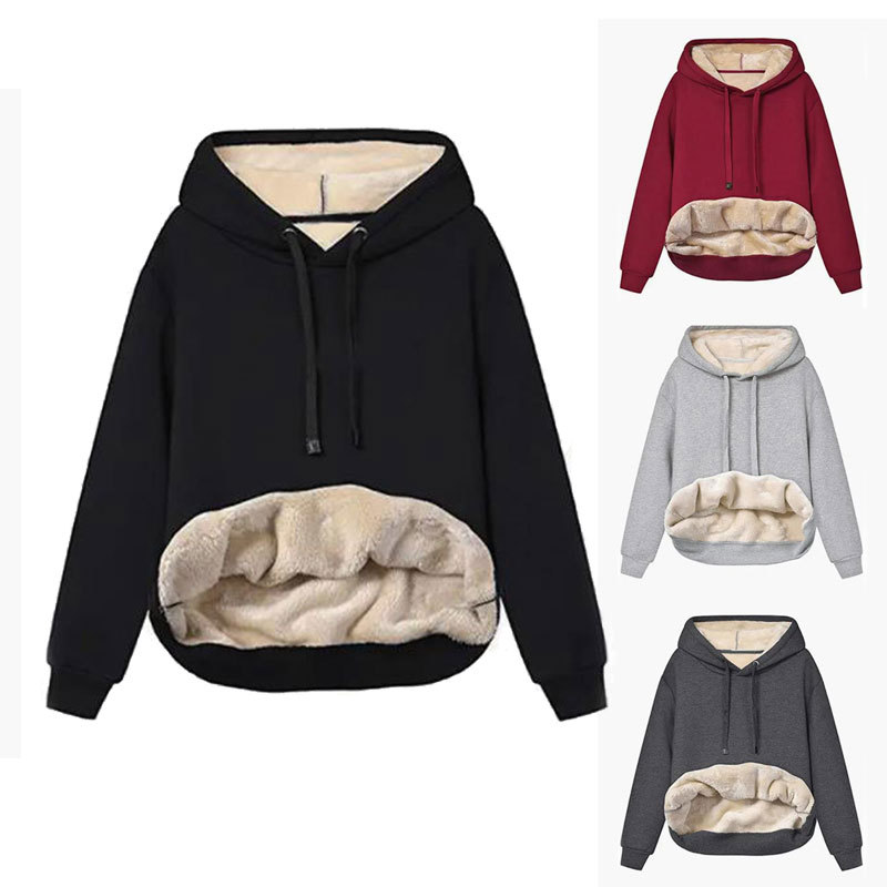Women's Winter Warm Fleece Hooded Pullover Sweatshirt with Pockets