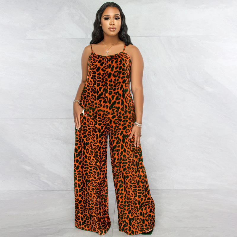 Women's Leopard Print Sleeveless Wide-Leg Jumpsuit