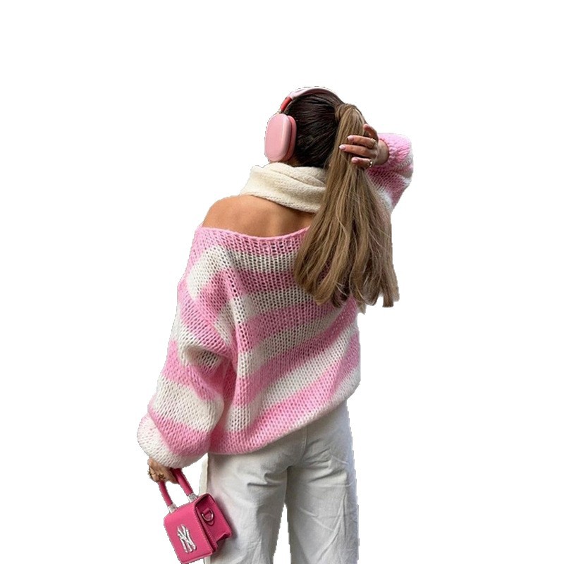 Striped Color-Block Loose Knit Pullover Sweater