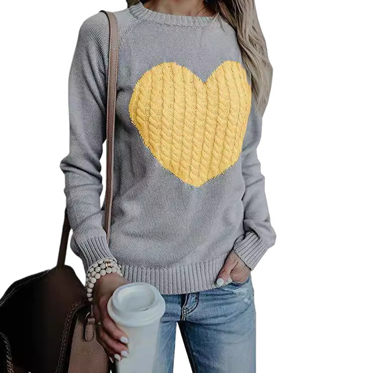 Women's Heart Print Knit Pullover Sweater