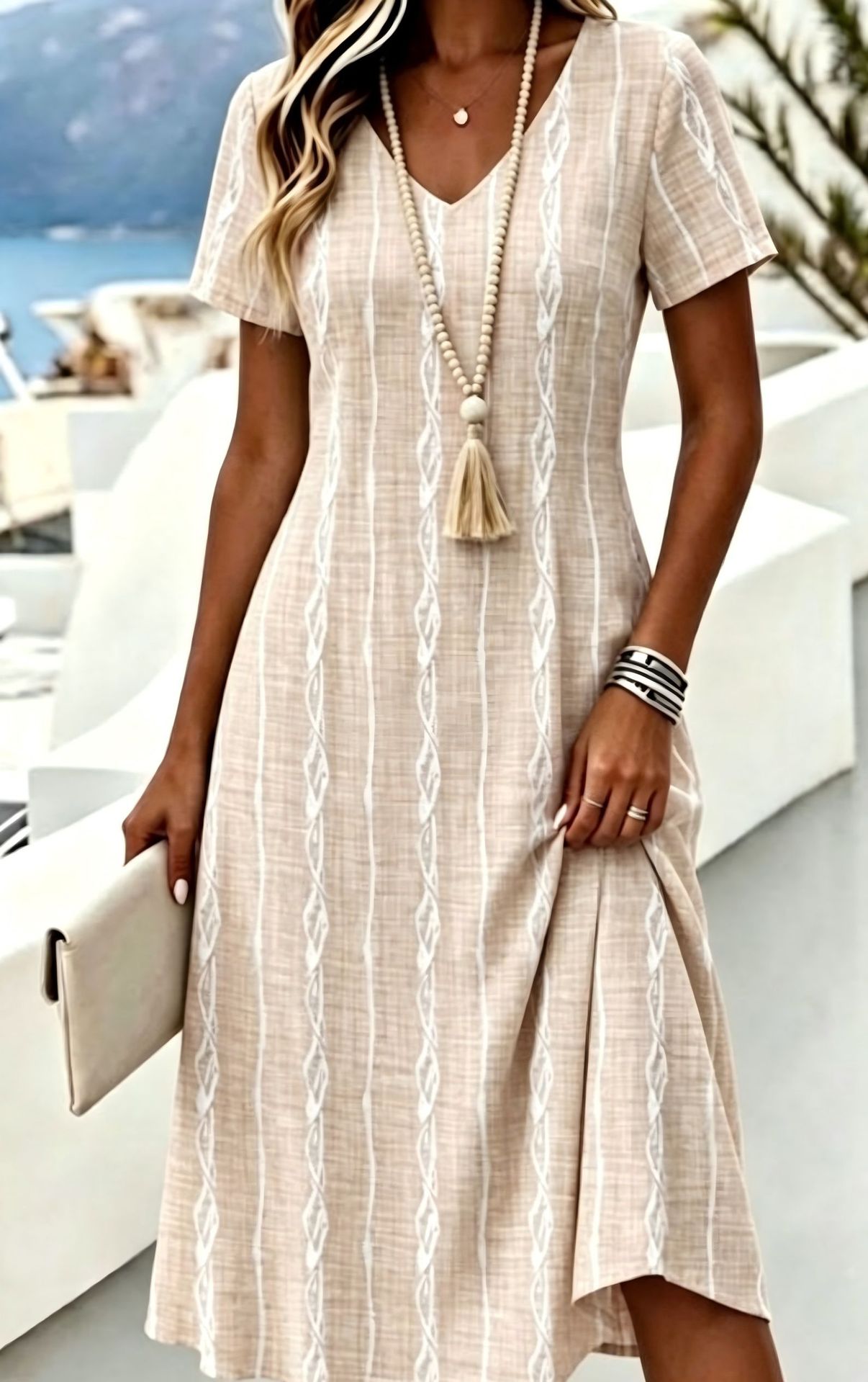 Women's Floral Print Casual Midi Dress Short Sleeve Deep V-Neck Slim Fit