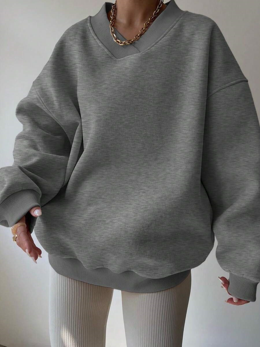 Women's Casual Solid Color Long Sleeve Crewneck Sweatshirt Loose Plus Size Pullover