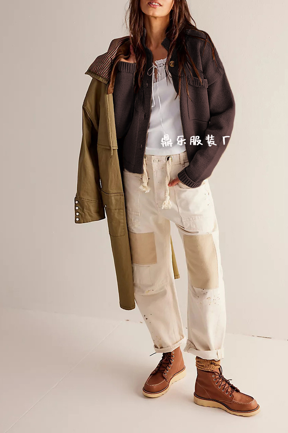 Women's Stand Collar Solid Knit Cardigan Sweater