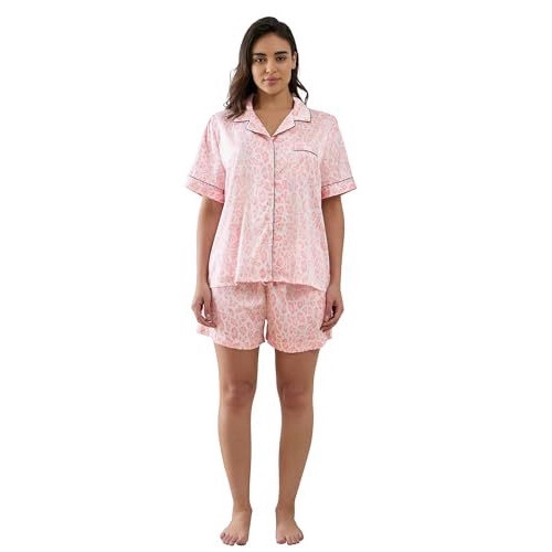 Women's Cuban Collar Zebra Floral Print Short Sleeve Shirt Set