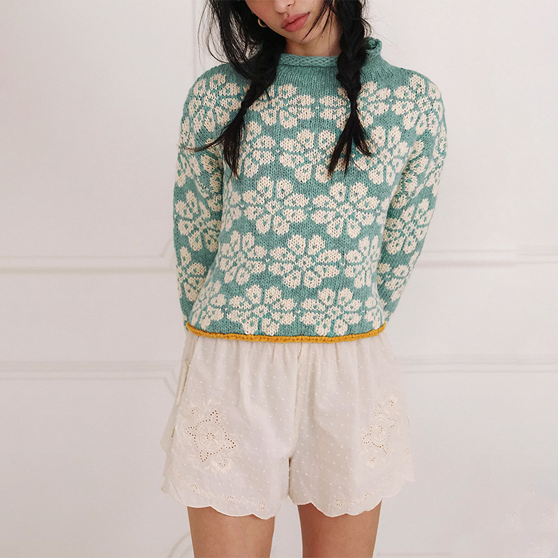 Loose Knit Jacquard Crewneck Sweater