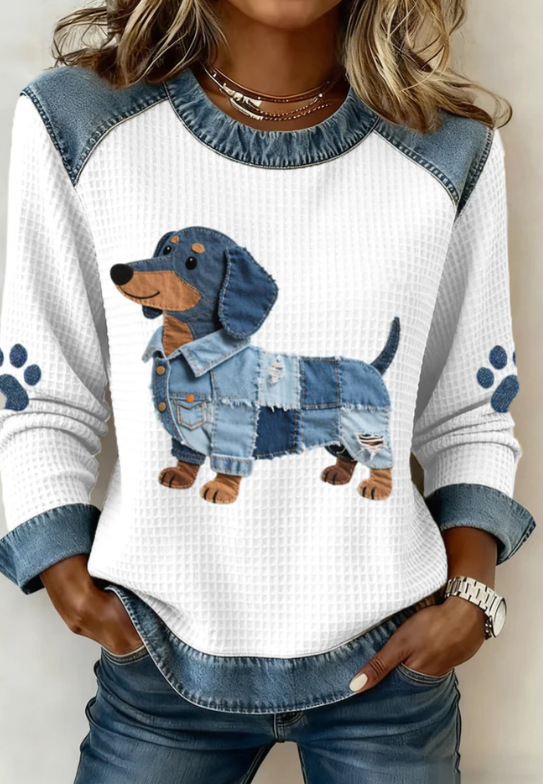 Women's Striped Paw Print Tribal Graphic Crewneck Sweatshirt