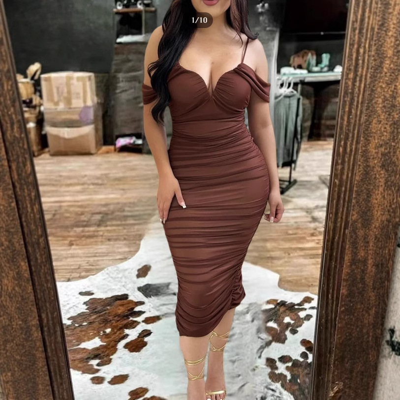 Women's Sleeveless Strapless Ruched Bodycon Solid Color Midi Dress