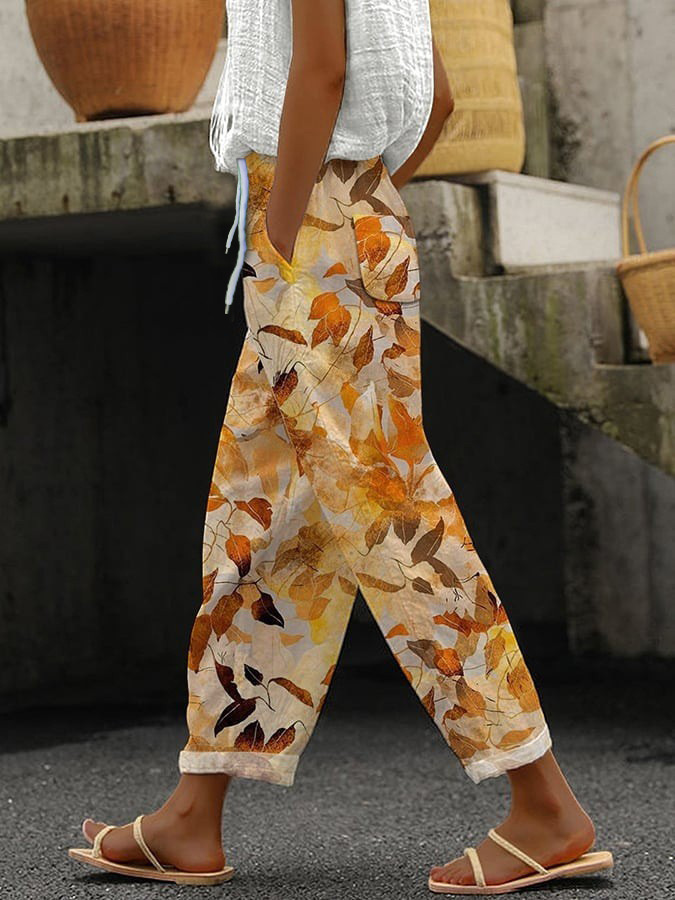 Women's Striped & Floral Print Straight-Leg Casual Pants