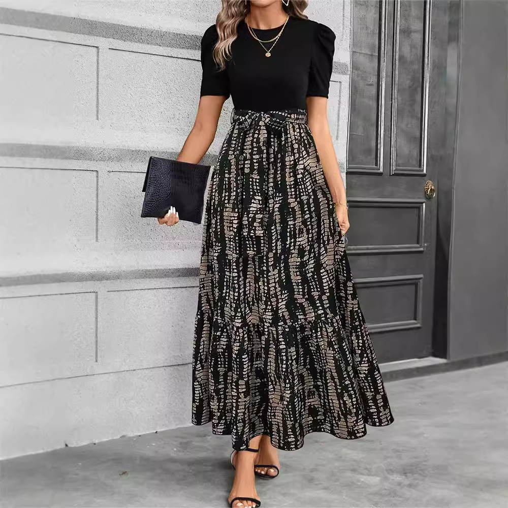 Floral Print High Waist Chiffon Midi Dress