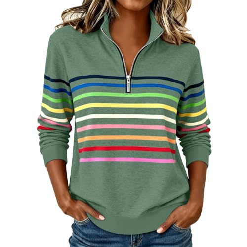 Colorful Striped Print Half-Zip Hoodie for Women