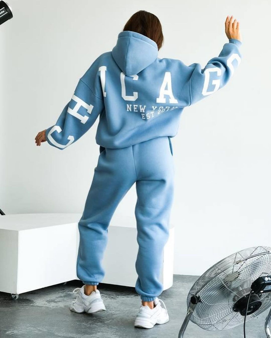 Women's Loose Back Print Hooded Sweatshirt and Pants Set