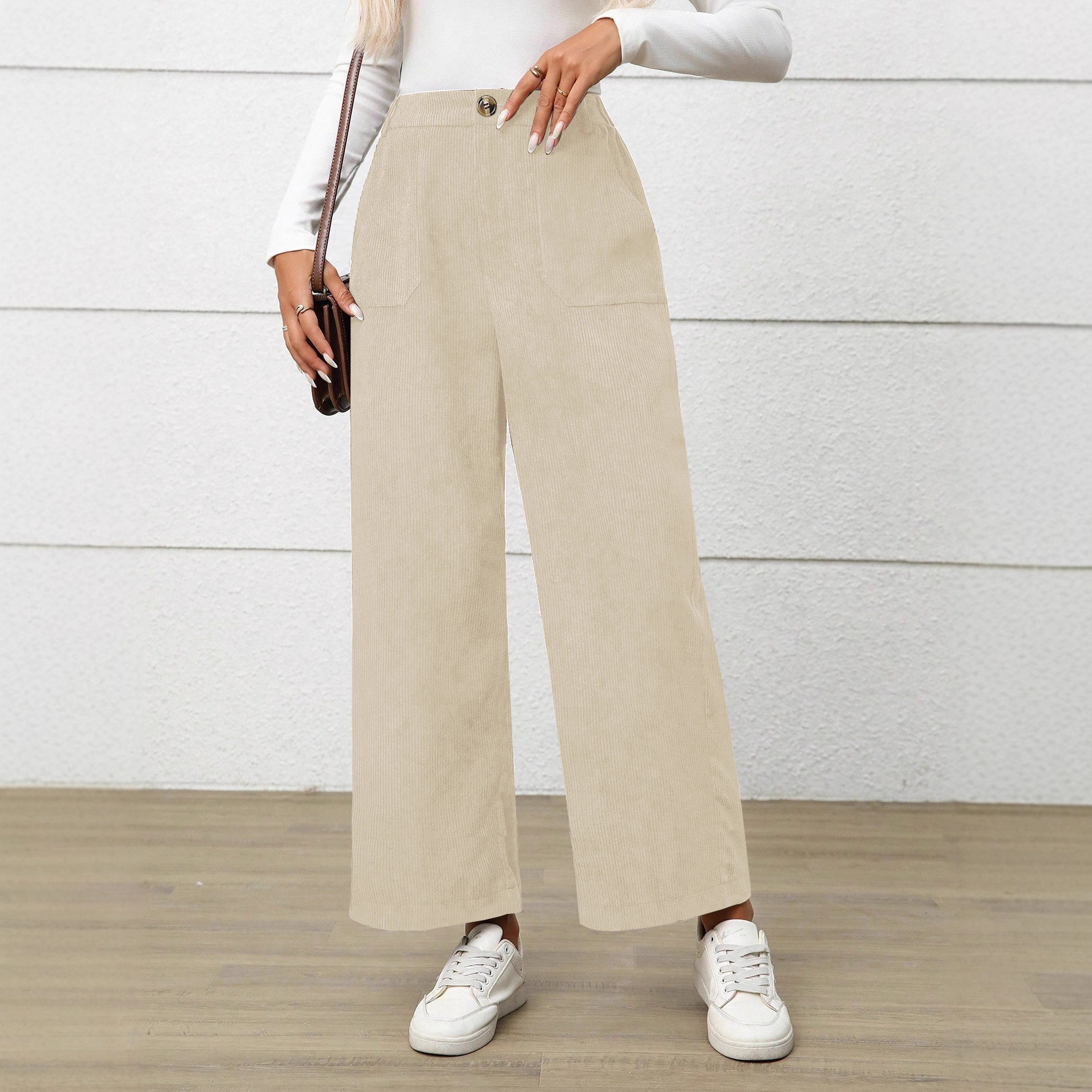 Corduroy Straight-Leg Casual Pants for Women