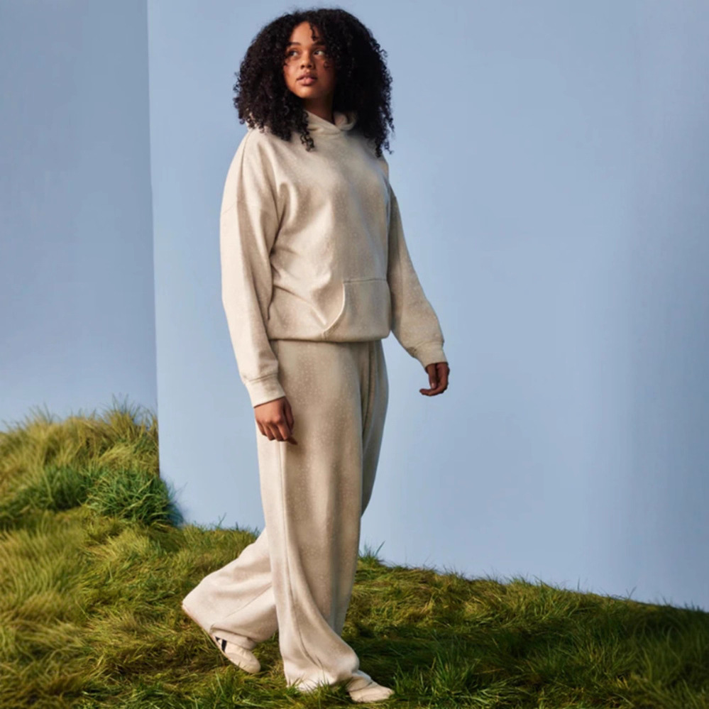 Women's Solid Hooded Long-Sleeve Top & Wide-Leg Pants Set