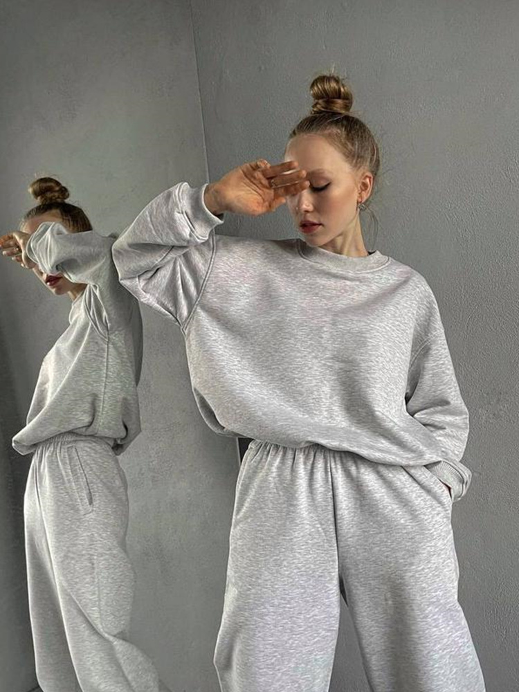 Women's Casual Two-Piece Set Long Sleeve Crewneck Sweatshirt and Pants