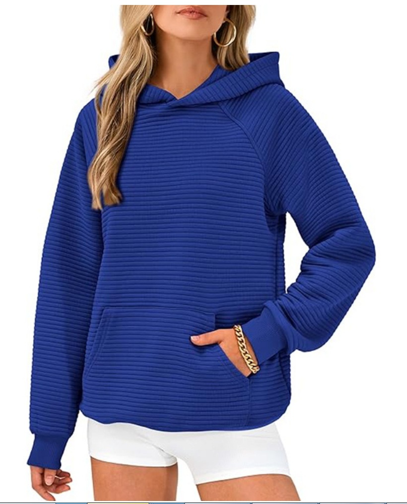 Striped Hooded Pullover Sweatshirt with Big Pocket