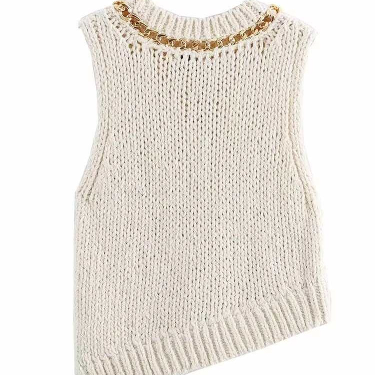Women's Asymmetric Hem Chain-Trim Knit Top