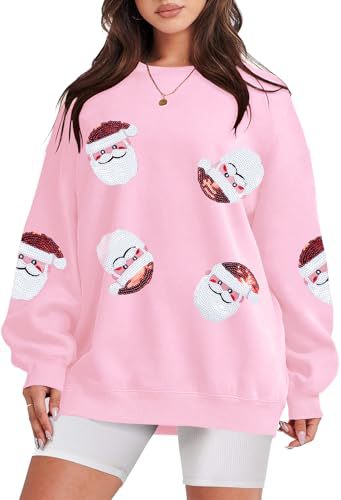 Women's Christmas Santa Tree Print Crewneck Sweatshirt