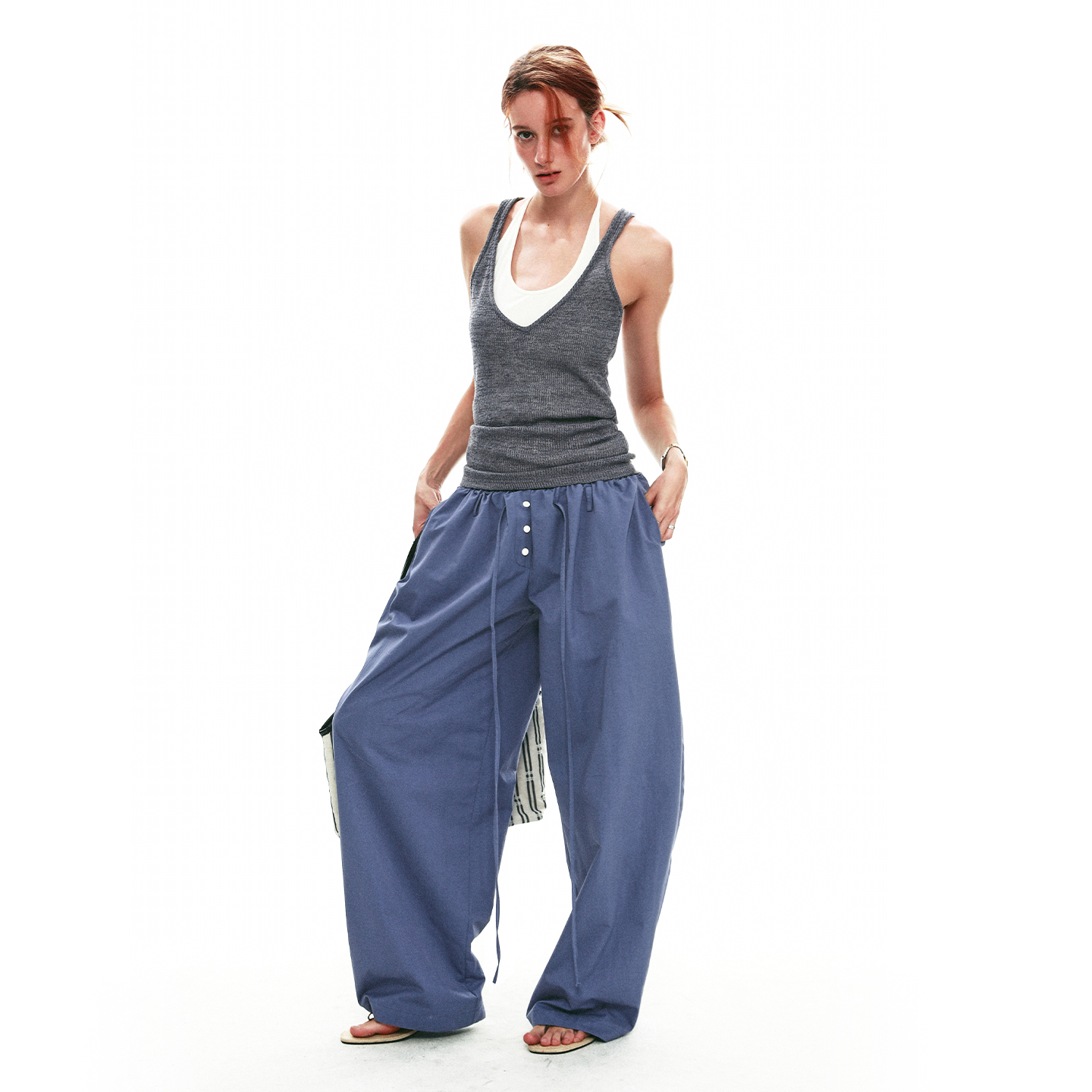 Women's French Style Balloon Pants High Waist Pleated Loose Fit