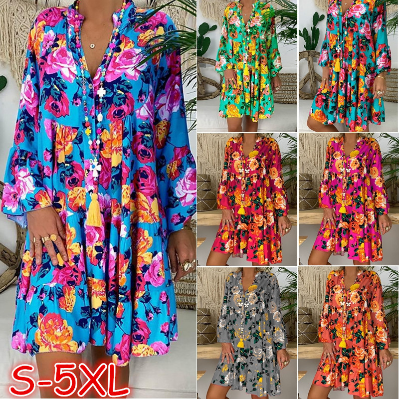 Retro Street Style Half-Open Neck Flared Midi Dress