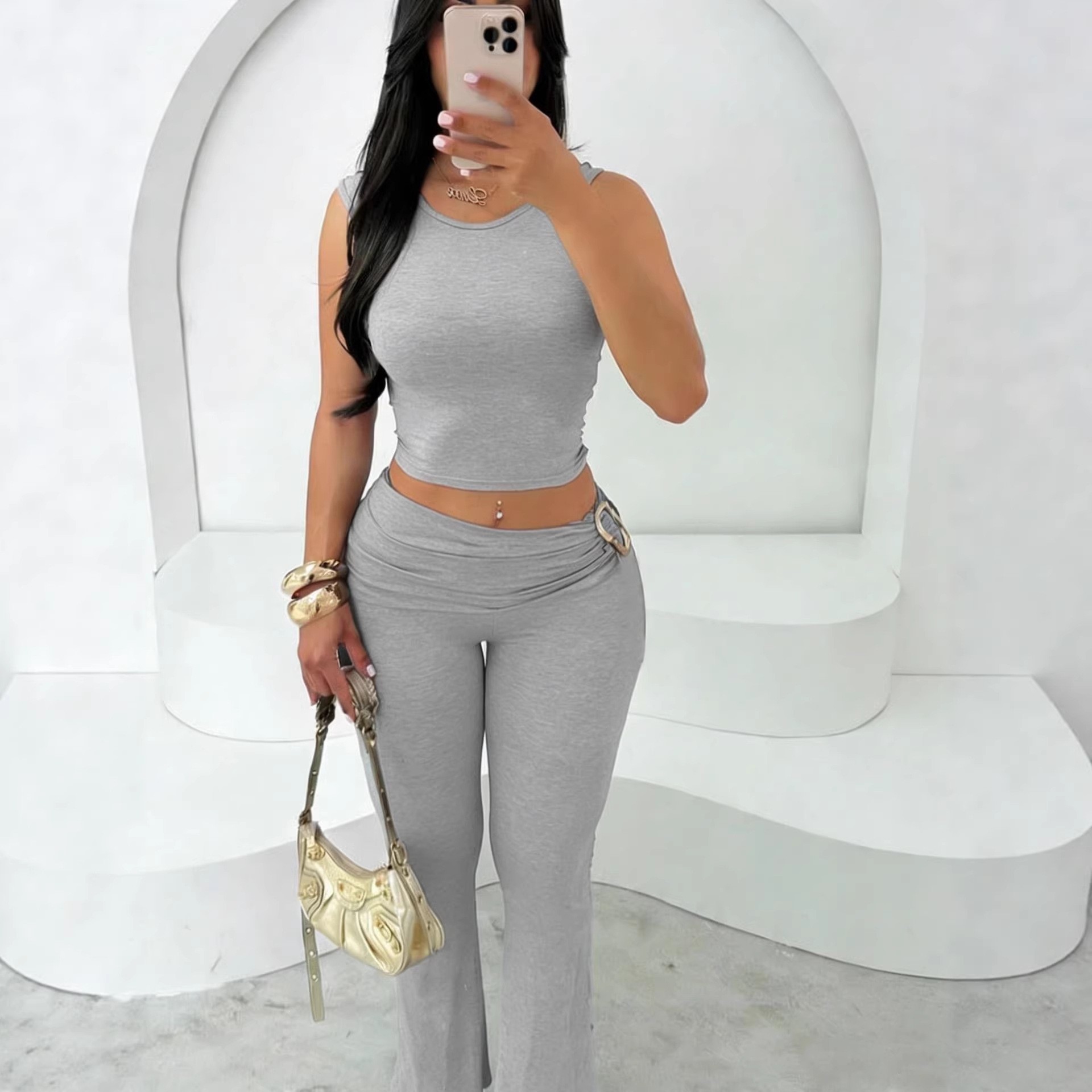 Women's Sleeveless Crop Top and Bodycon Pants Set