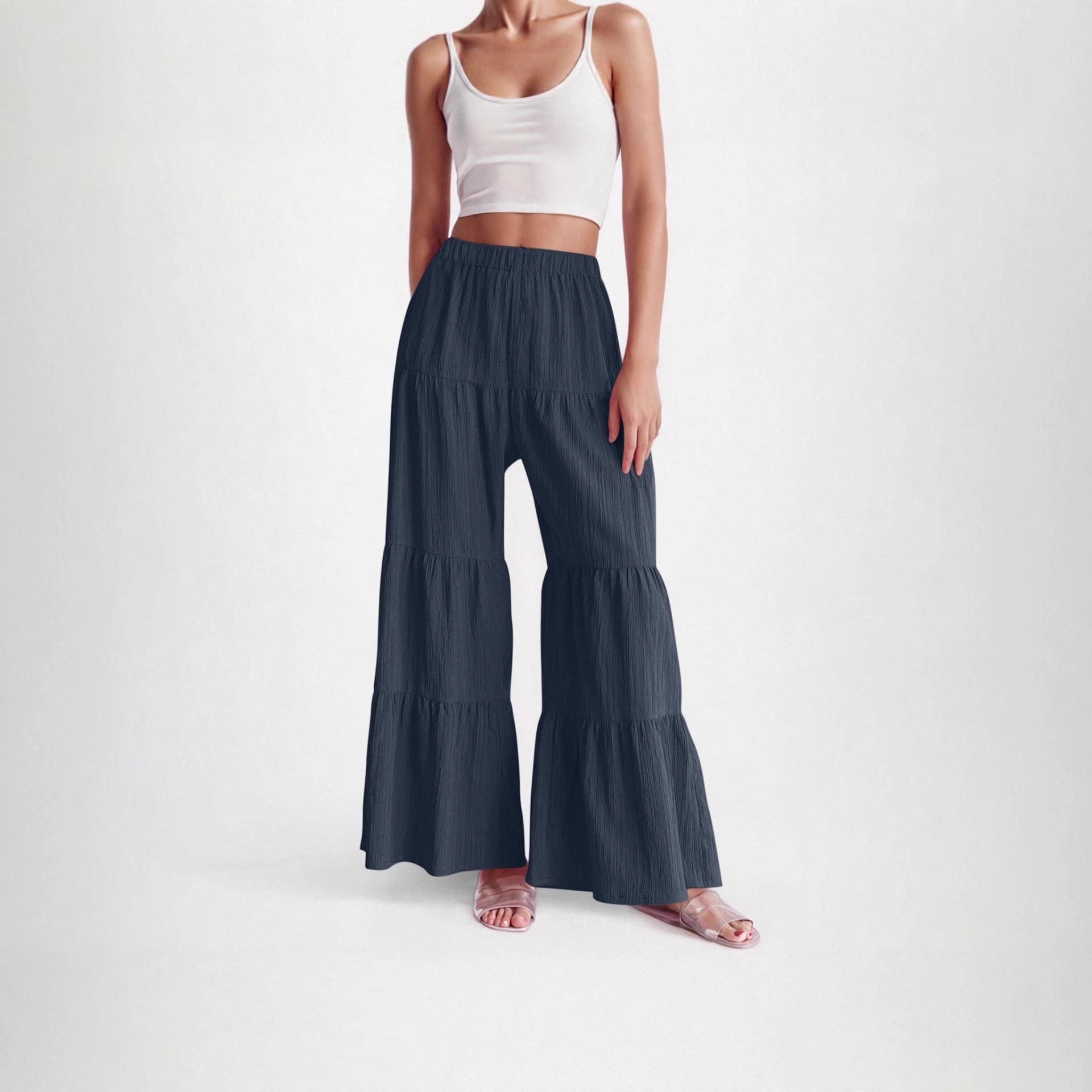 Women's Pleated Elastic Waist Wide-Leg Pants