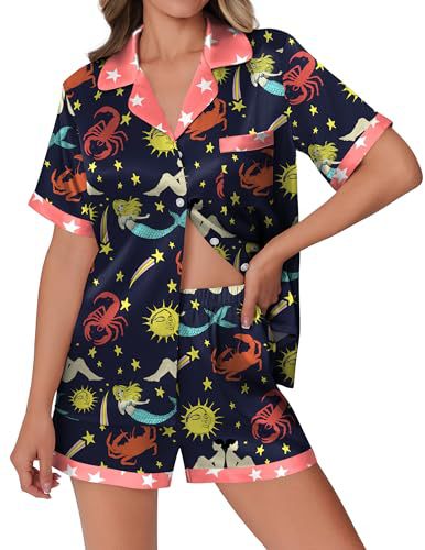 Cuban Collar Animal Print Short Sleeve Women's Set