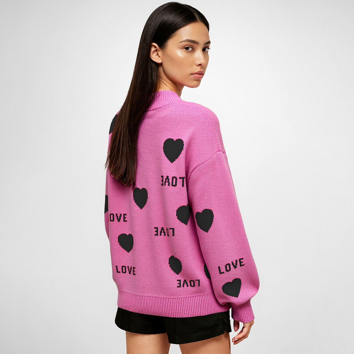 Heart Crewneck Knit Sweater Colorblock Pullover