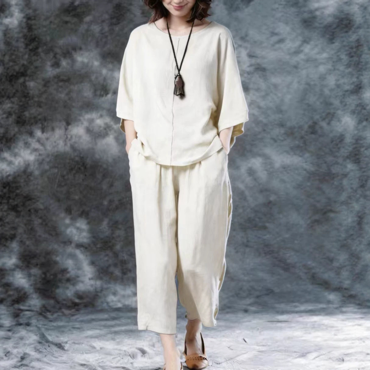 Women's Solid Color Short Sleeve Tee and Wide Leg Pants Set Plus Size