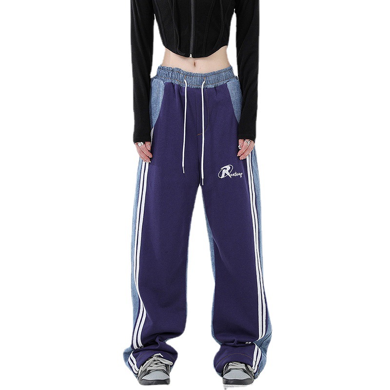 Colorblock Wide-Leg Pants with Elastic Waist and Pockets