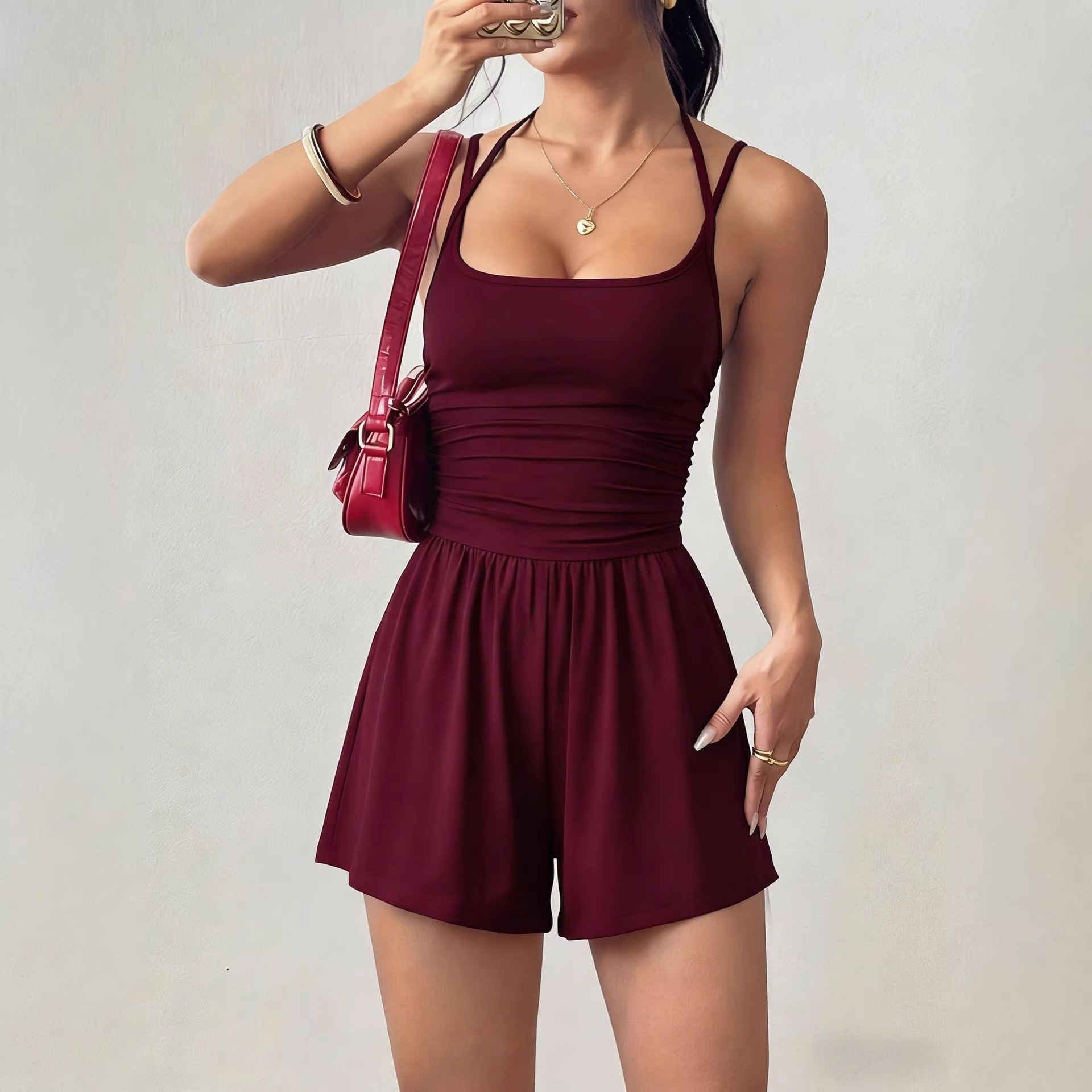Adjustable Strappy Wide-Leg Romper Shorts