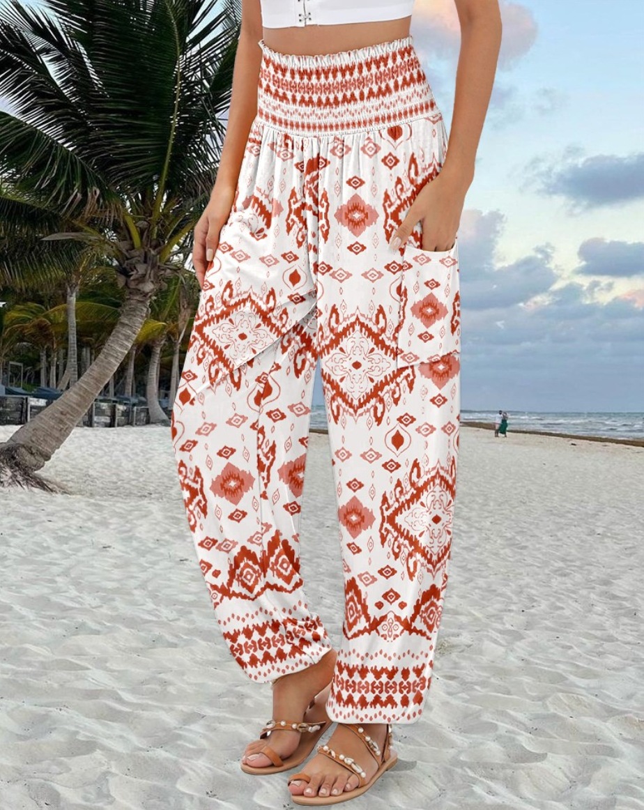 Women's High-Waist Printed Wide-Leg Pants
