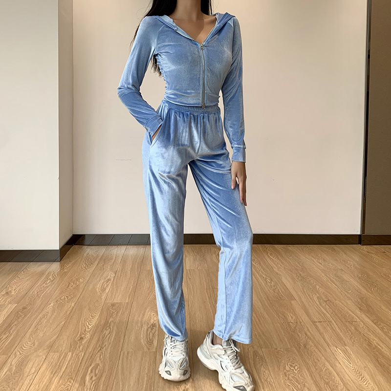 Long Sleeve Hooded Zip Sweatshirt and Pants Set with Angel Letter Embroidery