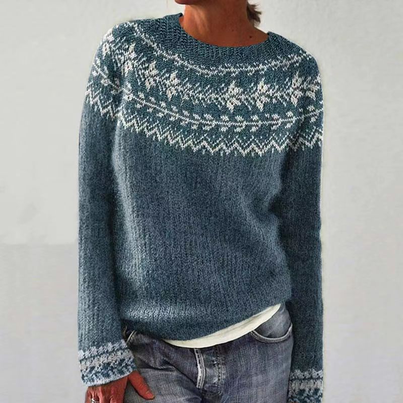 Women's Color-Block Crewneck Pullover Knit Sweater