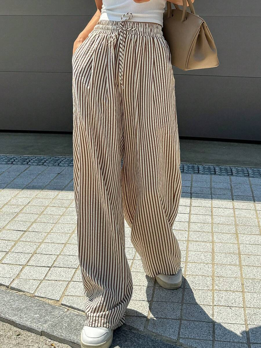 Women's Lightweight Pinstripe Straight-Leg Pants Relaxed Fit