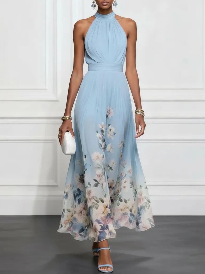 V-Neck Waist-Cinching Ruffle Midi Dress