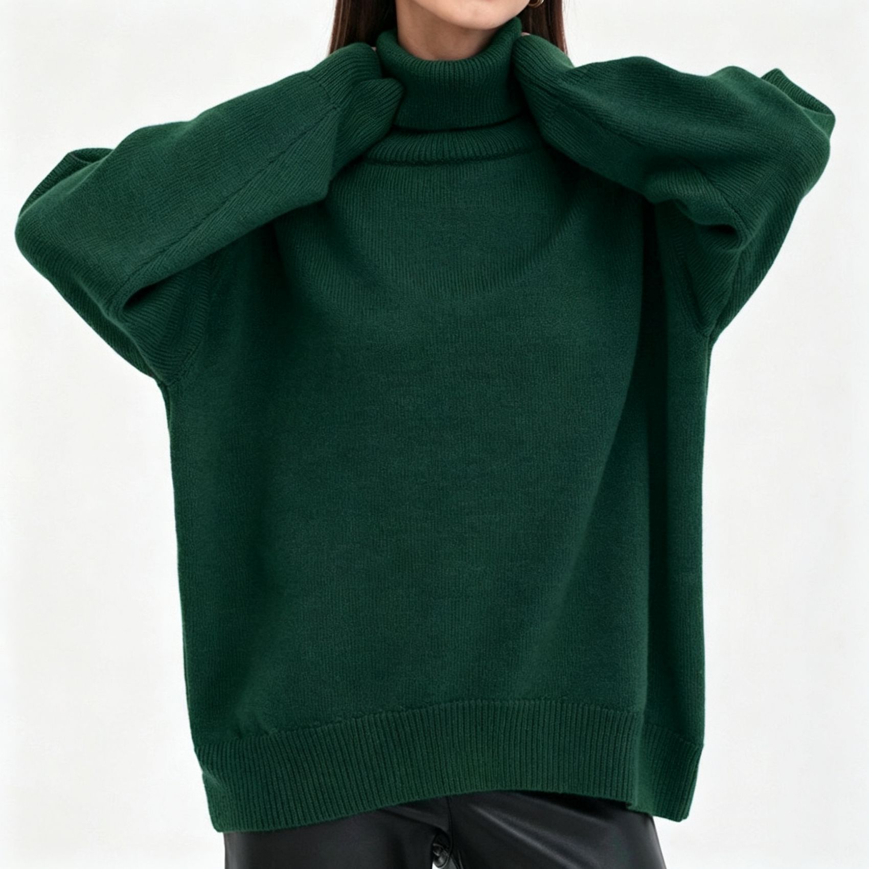 Solid Turtleneck Sweater Loose Knit Pullover