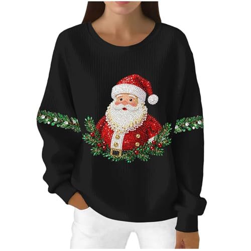 Women's Christmas Santa Plaid Print Sweatshirt with Cartoon Glasses