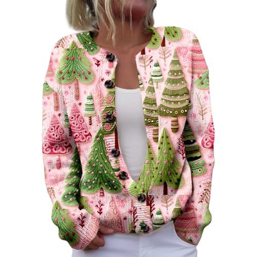 Women's Christmas Snowman Tree Print Button Cardigan