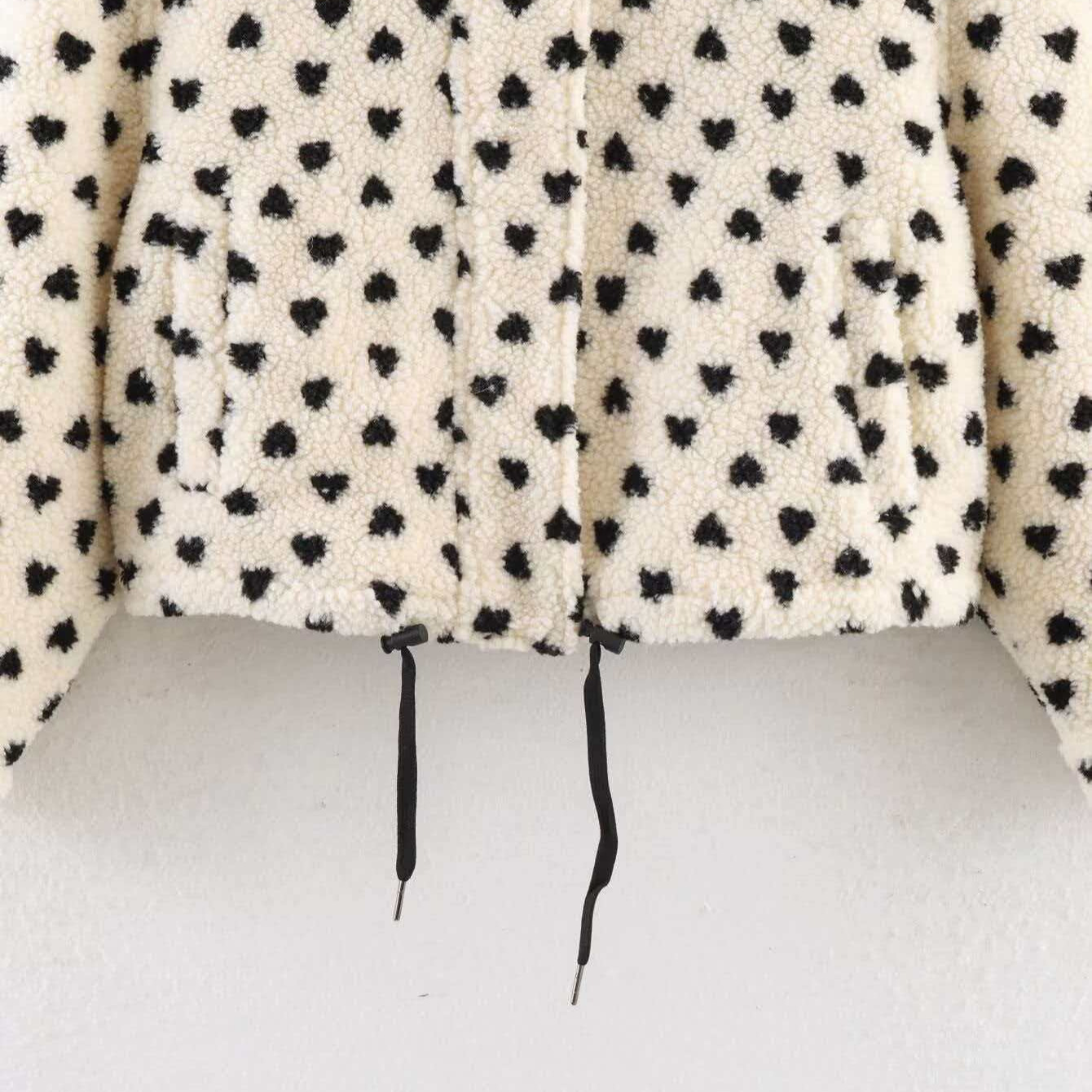 Polka Dot Fleece Zip-Up Jacket with Pockets