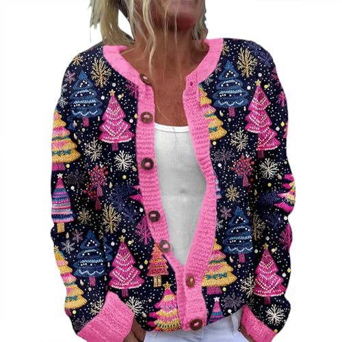 Women's Cartoon Forest Maple Leaf Print Button Cardigan Sweater