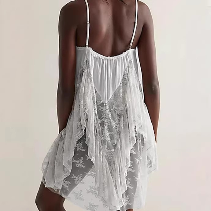 Women's Sexy Lace Spliced Cami Dress Irregular Hem