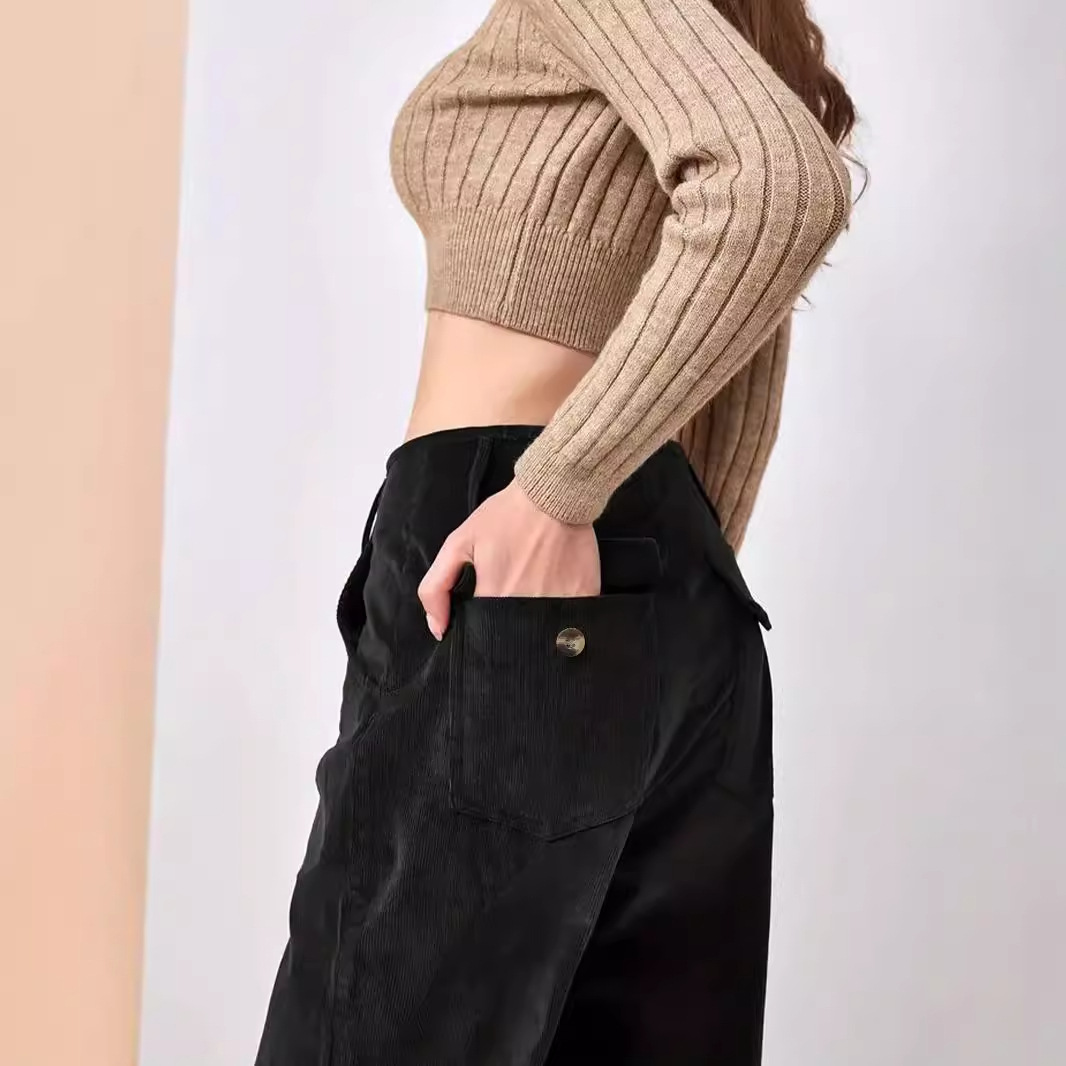 Corduroy High-Waist Straight-Leg Pants for Women