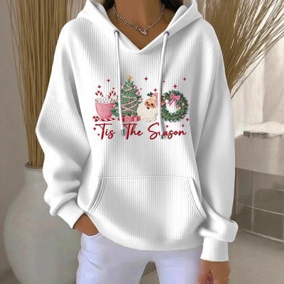 Christmas Print Pullover Hoodie for Women Loose Fit