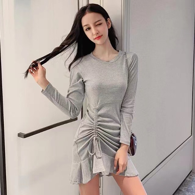 French Vintage Long Sleeve Mermaid Dress with Waist-Cinching Slimming Fit