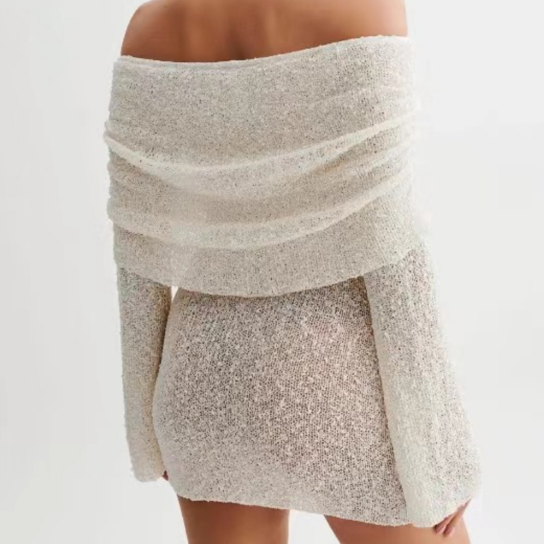 Sheer Long Sleeve Off-Shoulder Bodycon Mini Dress