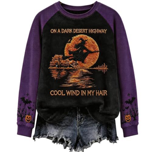Women's Witch Broom Halloween Print Casual Sweatshirt